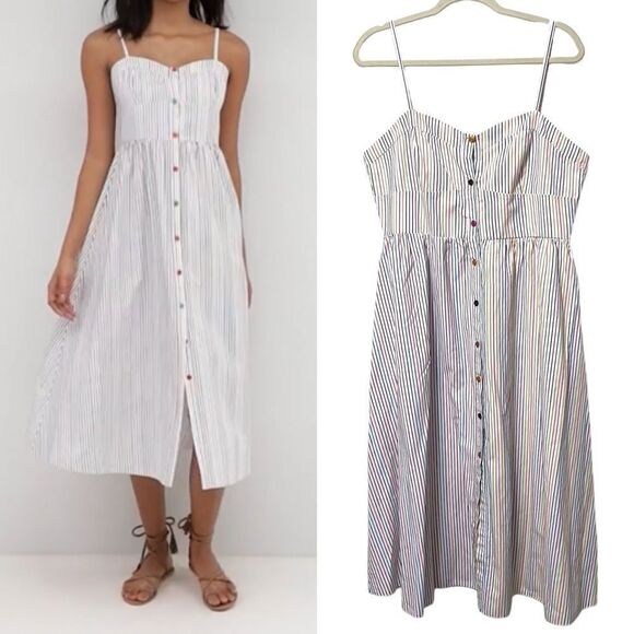 RECLAIMED VINTAGE Inspired Stripe Button Through Midi Sun Dress 10 - Picture 1 of 14